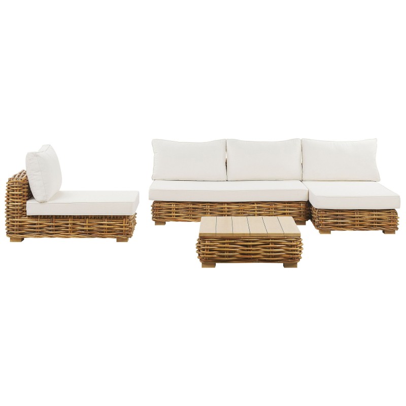 Zestaw ogrodowy ze stolikiem dla 4 osób VARALLO Lewostronny Modułowy Rattan Naturalny Zestaw ogrodowy ze stolikiem dla 4 osób VARALLO Lewostronny Modułowy Rattan Naturalny