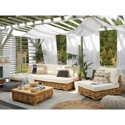 Zestaw ogrodowy ze stolikiem dla 4 osób VARALLO Lewostronny Modułowy Rattan Naturalny Zestaw ogrodowy ze stolikiem dla 4 osób VARALLO Lewostronny Modułowy Rattan Naturalny