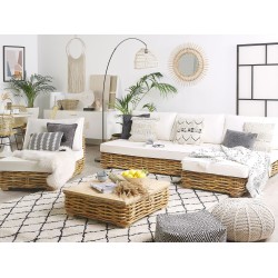 Zestaw ogrodowy ze stolikiem dla 4 osób VARALLO Lewostronny Modułowy Rattan Naturalny Zestaw ogrodowy ze stolikiem dla 4 osób VARALLO Lewostronny Modułowy Rattan Naturalny