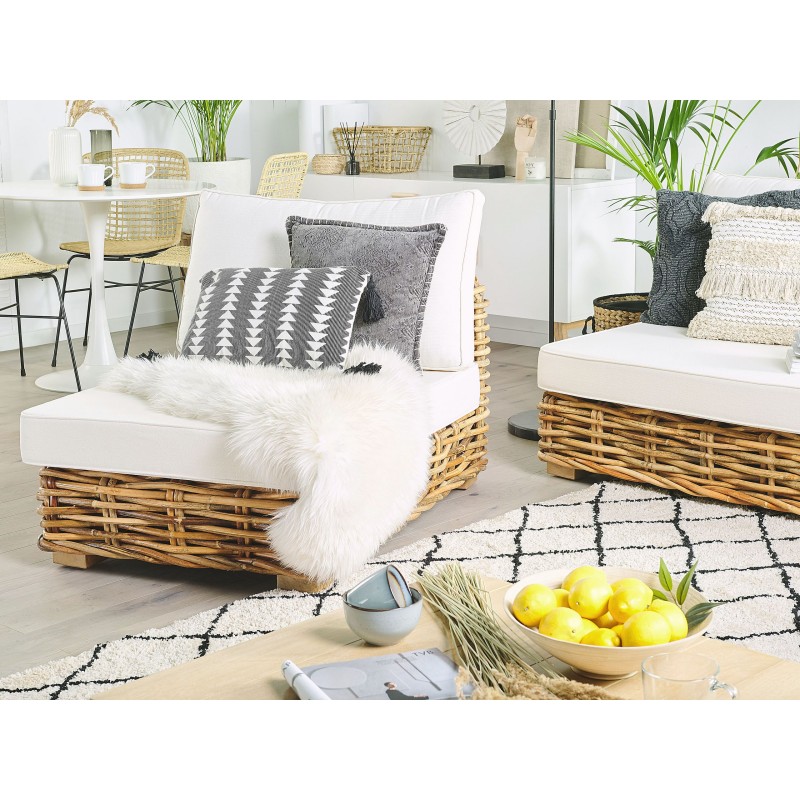 Zestaw ogrodowy ze stolikiem dla 4 osób VARALLO Lewostronny Modułowy Rattan Naturalny Zestaw ogrodowy ze stolikiem dla 4 osób VARALLO Lewostronny Modułowy Rattan Naturalny