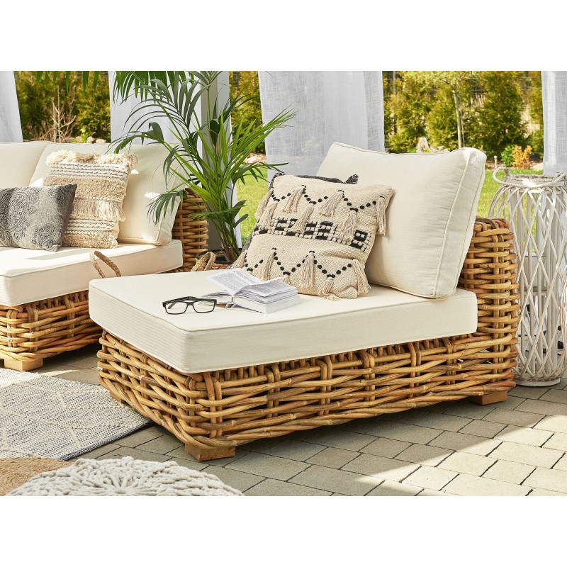 Zestaw ogrodowy ze stolikiem dla 4 osób VARALLO Lewostronny Modułowy Rattan Naturalny Zestaw ogrodowy ze stolikiem dla 4 osób VARALLO Lewostronny Modułowy Rattan Naturalny