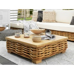 Zestaw ogrodowy ze stolikiem dla 4 osób VARALLO Lewostronny Modułowy Rattan Naturalny Zestaw ogrodowy ze stolikiem dla 4 osób VARALLO Lewostronny Modułowy Rattan Naturalny