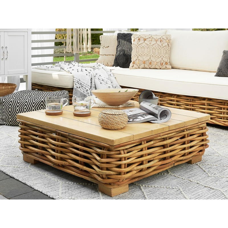 Zestaw ogrodowy ze stolikiem dla 4 osób VARALLO Lewostronny Modułowy Rattan Naturalny Zestaw ogrodowy ze stolikiem dla 4 osób VARALLO Lewostronny Modułowy Rattan Naturalny