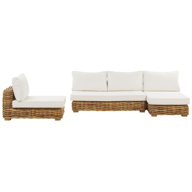 Zestaw ogrodowy ze stolikiem dla 4 osób VARALLO Lewostronny Modułowy Rattan Naturalny Zestaw ogrodowy ze stolikiem dla 4 osób VARALLO Lewostronny Modułowy Rattan Naturalny