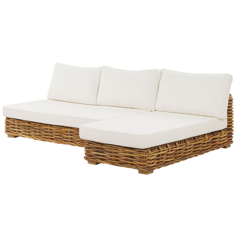 Zestaw ogrodowy ze stolikiem dla 4 osób VARALLO Lewostronny Modułowy Rattan Naturalny Zestaw ogrodowy ze stolikiem dla 4 osób VARALLO Lewostronny Modułowy Rattan Naturalny