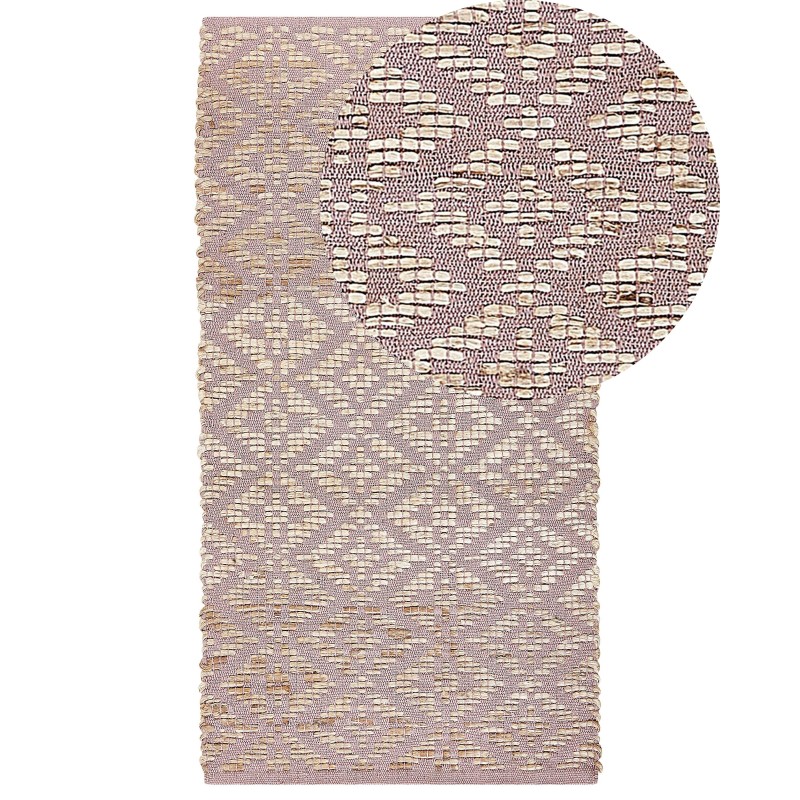 Dywan bawełniany 80 x 150 cm beżowy z różowym GERZE Dywan bawełniany 80 x 150 cm beżowy z różowym GERZE