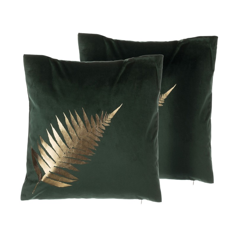 Zestaw 2 poduszek dekoracyjnych FERN Welur 45 x 45 cm Ciemnozielony Wzór roślinny Zestaw 2 poduszek dekoracyjnych FERN Welur 45 x 45 cm Ciemnozielony Wzór roślinny