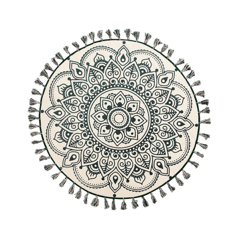 Dywan okrągły bawełniany ø 120 cm orientalny nadruk kremowo-zielony IRICE Dywan okrągły bawełniany ø 120 cm orientalny nadruk kremowo-zielony IRICE