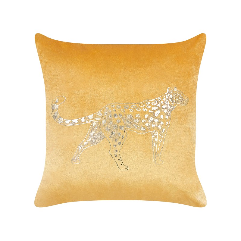 Zestaw 2 poduszek dekoracyjnych MARULA Welur 45 x 45 cm Musztardowy Wzór zwierzęcy Zestaw 2 poduszek dekoracyjnych MARULA Welur 45 x 45 cm Musztardowy Wzór zwierzęcy