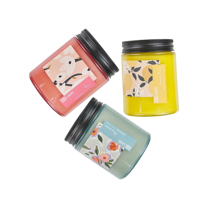 Zestaw 3 świeczek zapachowych FRUITY BLOOM Wosk sojowy Nuty orientalne Nuty ziołowe Nuty kwiatowe Zestaw 3 świeczek zapachowych FRUITY BLOOM Wosk sojowy Nuty orientalne Nuty ziołowe Nuty kwiatowe