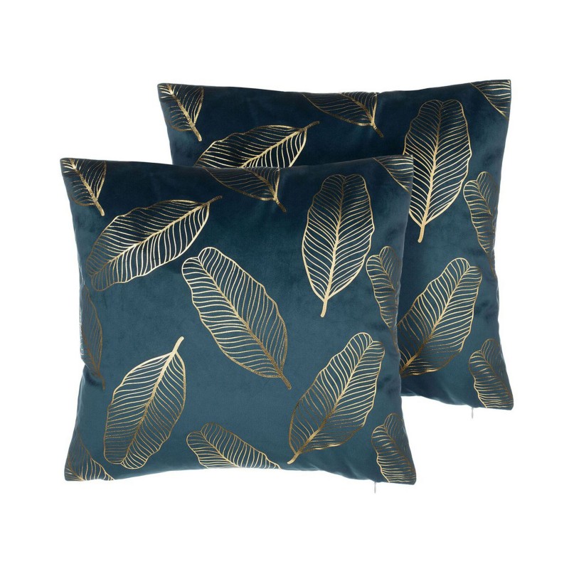 Zestaw 2 poduszek dekoracyjnych FREESIA Welur 45 x 45 cm Lazurowy Wzór roślinny Zestaw 2 poduszek dekoracyjnych FREESIA Welur 45 x 45 cm Lazurowy Wzór roślinny
