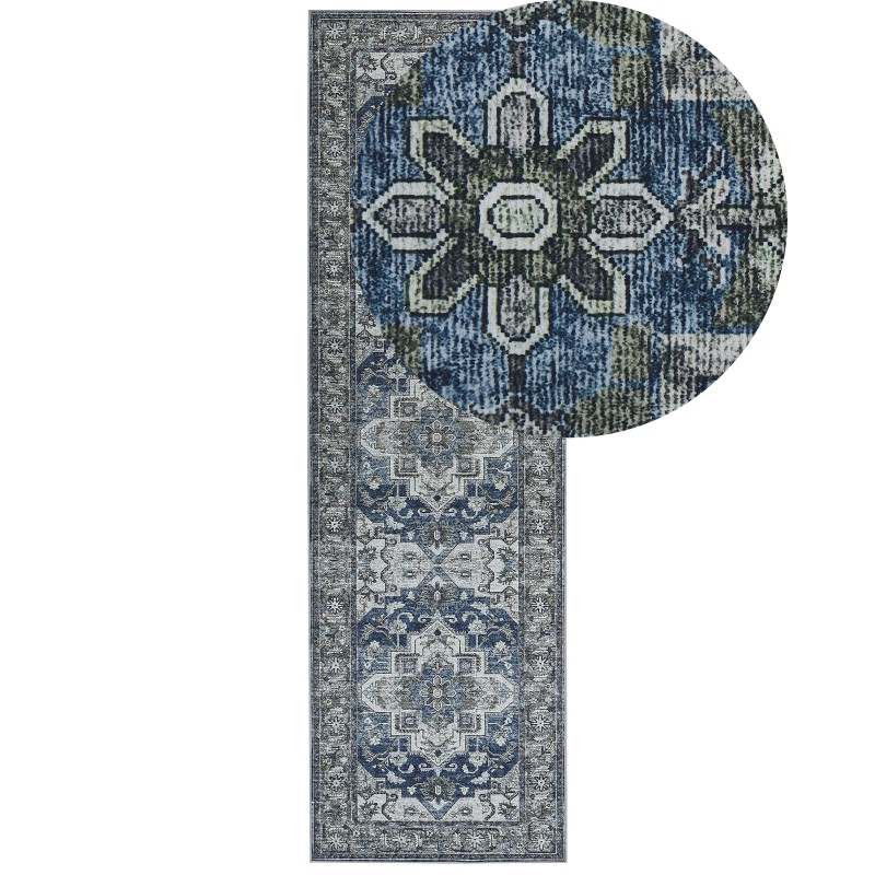 Dywan 60 x 200 cm szary z niebieskim KOTTAR Dywan 60 x 200 cm szary z niebieskim KOTTAR