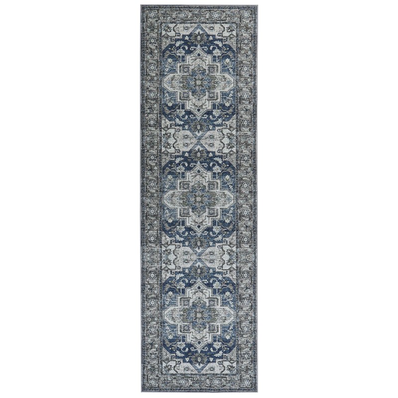 Dywan 60 x 200 cm szary z niebieskim KOTTAR Dywan 60 x 200 cm szary z niebieskim KOTTAR