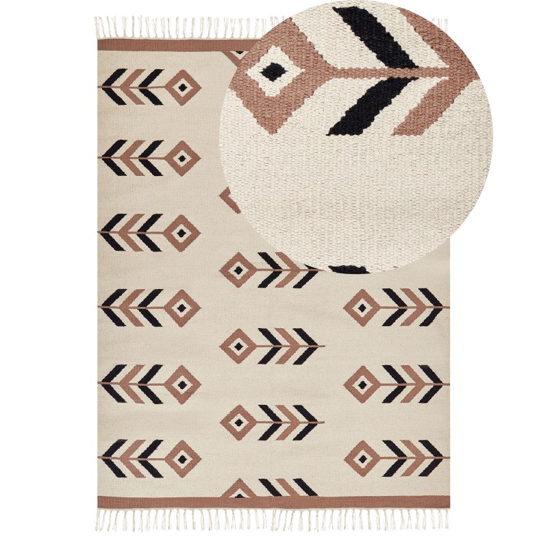 Dywan bawełniany kilim 140 x 200 cm beżowo-czarny NIAVAN Dywan bawełniany kilim 140 x 200 cm beżowo-czarny NIAVAN