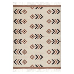 Dywan bawełniany kilim 140 x 200 cm beżowo-czarny NIAVAN Dywan bawełniany kilim 140 x 200 cm beżowo-czarny NIAVAN