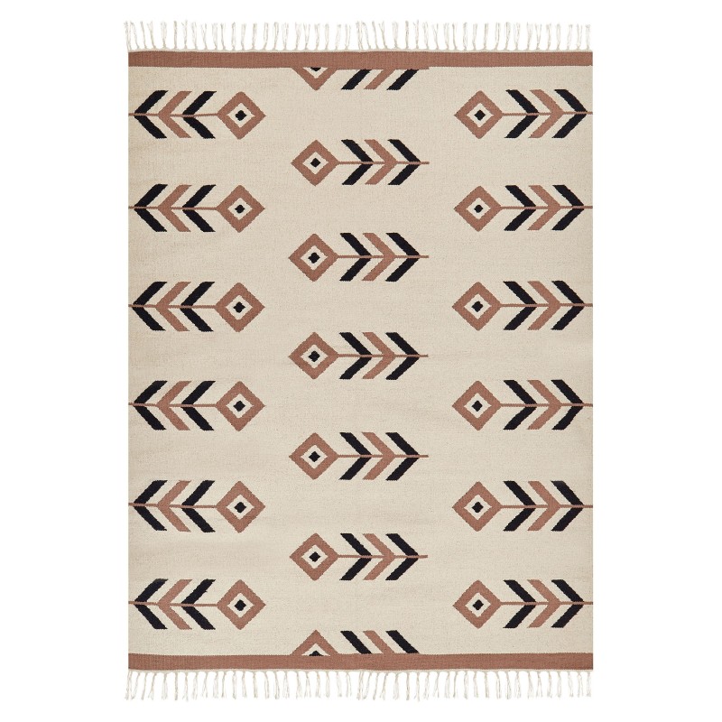 Dywan bawełniany kilim 140 x 200 cm beżowo-czarny NIAVAN Dywan bawełniany kilim 140 x 200 cm beżowo-czarny NIAVAN