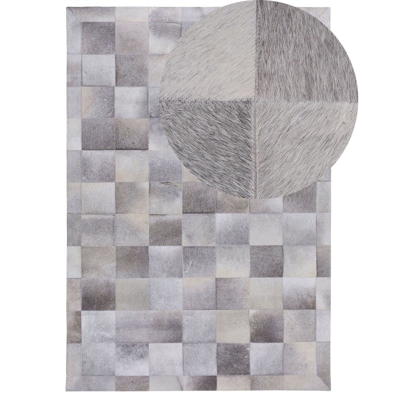 Dywan patchwork skórzany 140 x 200 cm szary ALACAM Dywan patchwork skórzany 140 x 200 cm szary ALACAM