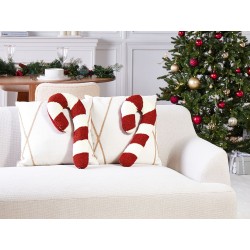 Zestaw 2 poduszek dekoracyjnych CANDY CANE Boucle 22 x 55 cm Czerwony Wzór świąteczny Zestaw 2 poduszek dekoracyjnych CANDY CANE Boucle 22 x 55 cm Czerwony Wzór świąteczny