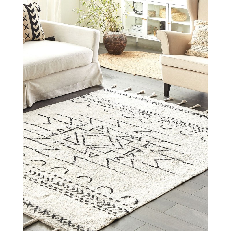 Dywan bawełniany 140 x 200 cm biało-czarny KHOURIBGA Dywan bawełniany 140 x 200 cm biało-czarny KHOURIBGA