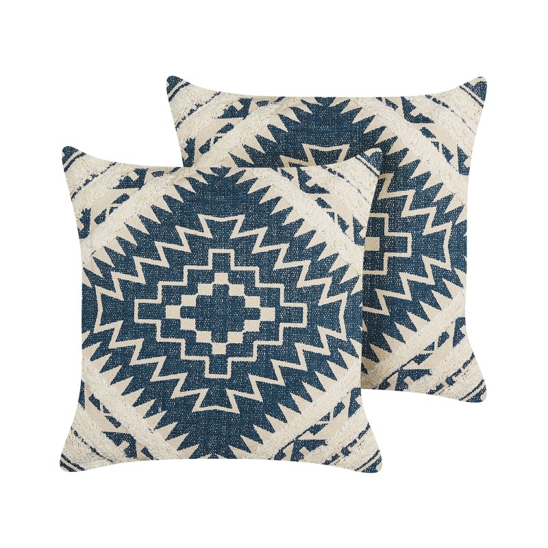 Zestaw 2 poduszek dekoracyjnych SAFI Bawełna 50 x 50 cm Niebieski Wzór geometryczny Zestaw 2 poduszek dekoracyjnych SAFI Bawełna 50 x 50 cm Niebieski Wzór geometryczny