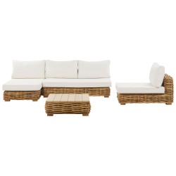 Zestaw ogrodowy ze stolikiem dla 4 osób VARALLO Prawostronny Modułowy Rattan Naturalny