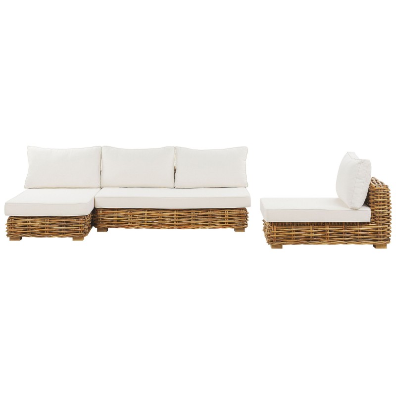 Zestaw ogrodowy ze stolikiem dla 4 osób VARALLO Prawostronny Modułowy Rattan Naturalny Zestaw ogrodowy ze stolikiem dla 4 osób VARALLO Prawostronny Modułowy Rattan Naturalny