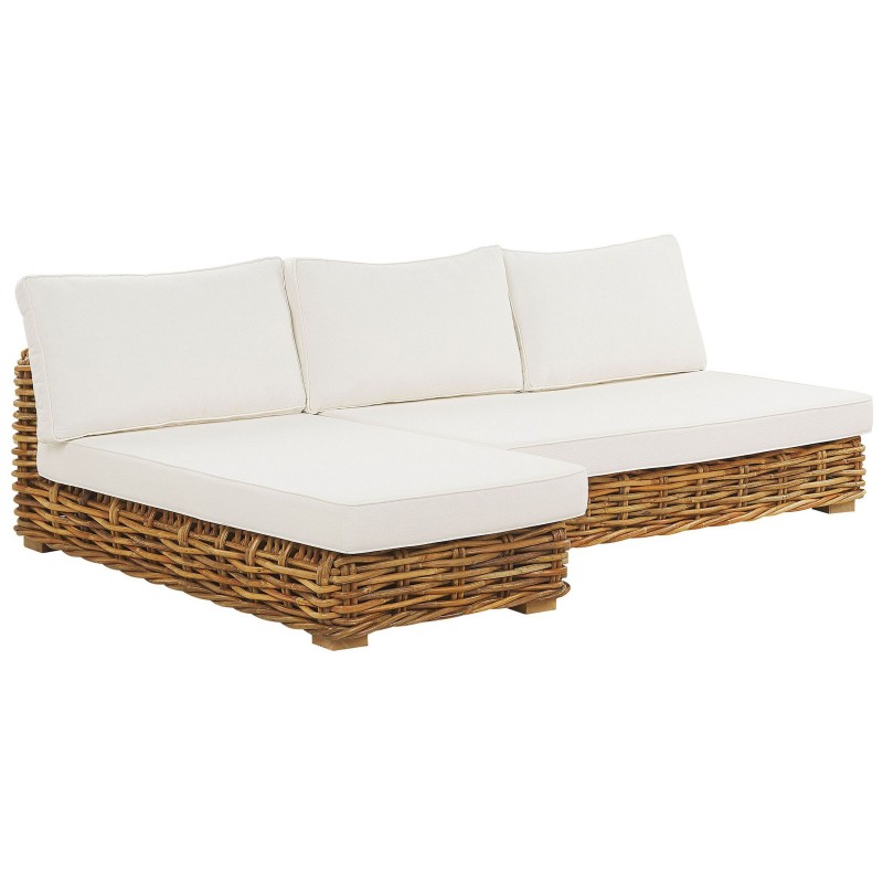 Zestaw ogrodowy ze stolikiem dla 4 osób VARALLO Prawostronny Modułowy Rattan Naturalny Zestaw ogrodowy ze stolikiem dla 4 osób VARALLO Prawostronny Modułowy Rattan Naturalny