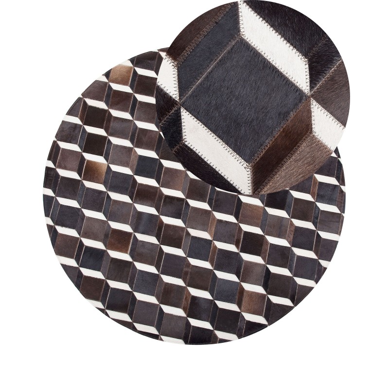 Dywan patchwork okrągły skórzany ⌀ 140 cm brązowy ALPKOY Dywan patchwork okrągły skórzany ⌀ 140 cm brązowy ALPKOY