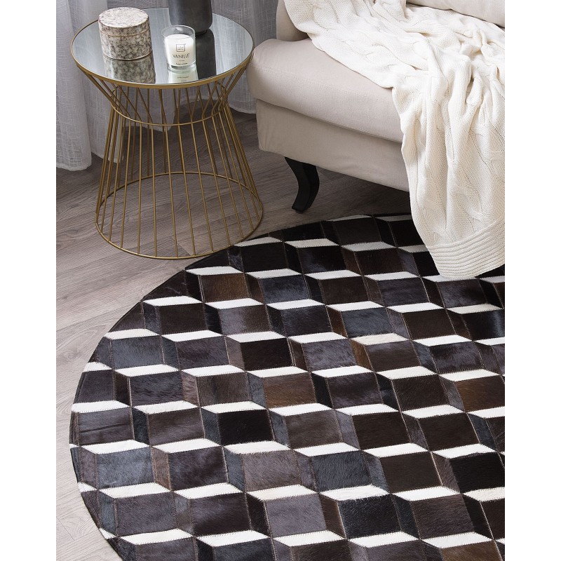 Dywan patchwork okrągły skórzany ⌀ 140 cm brązowy ALPKOY Dywan patchwork okrągły skórzany ⌀ 140 cm brązowy ALPKOY
