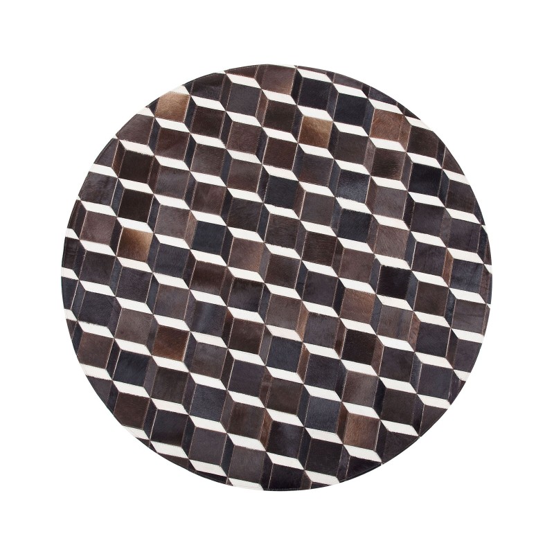 Dywan patchwork okrągły skórzany ⌀ 140 cm brązowy ALPKOY Dywan patchwork okrągły skórzany ⌀ 140 cm brązowy ALPKOY