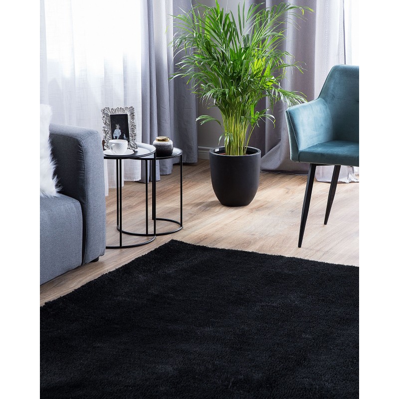 Dywan shaggy 200 x 200 cm czarny DEMRE Dywan shaggy 200 x 200 cm czarny DEMRE
