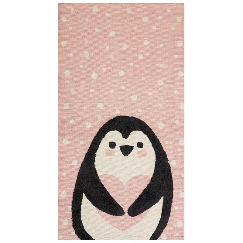 Dywan dziecięcy bawełniany motyw pingwina 80 x 150 cm różowy PENGKOL Dywan dziecięcy bawełniany motyw pingwina 80 x 150 cm różowy PENGKOL
