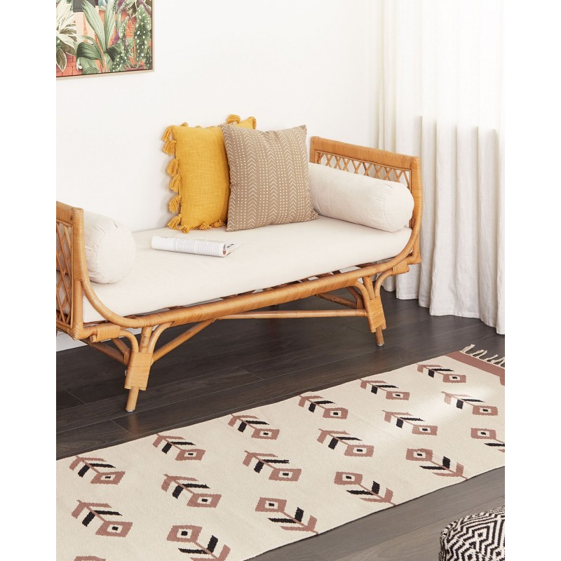 Dywan bawełniany kilim 80 x 300 cm beżowo-czarny NIAVAN Dywan bawełniany kilim 80 x 300 cm beżowo-czarny NIAVAN