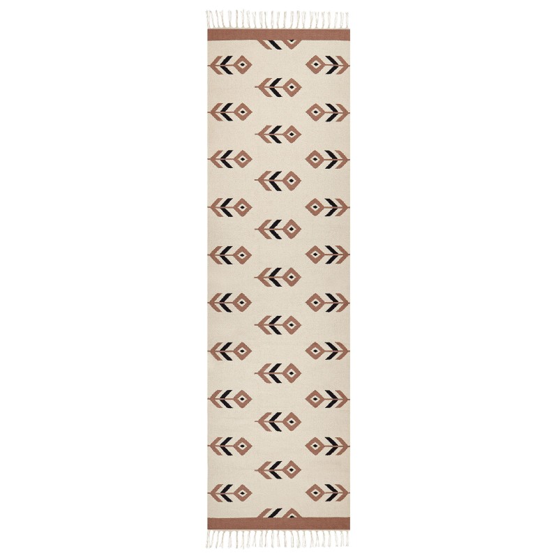 Dywan bawełniany kilim 80 x 300 cm beżowo-czarny NIAVAN Dywan bawełniany kilim 80 x 300 cm beżowo-czarny NIAVAN