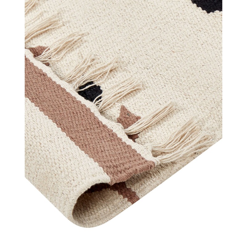 Dywan bawełniany kilim 80 x 300 cm beżowo-czarny NIAVAN Dywan bawełniany kilim 80 x 300 cm beżowo-czarny NIAVAN