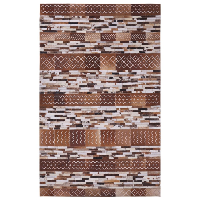 Dywan patchwork skórzany 140 x 200 cm brązowy HEREKLI Dywan patchwork skórzany 140 x 200 cm brązowy HEREKLI