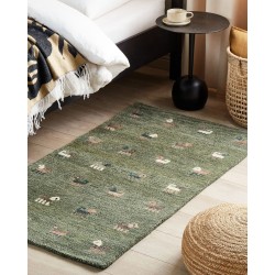 Dywan wełniany gabbeh ze wzorem w zwierzęta 80 x 150 cm zielony KIZARLI Dywan wełniany gabbeh ze wzorem w zwierzęta 80 x 150 cm zielony KIZARLI