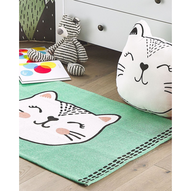 Dywan dziecięcy bawełniany koci wzór 60 x 90 cm zielony HOWRAH Dywan dziecięcy bawełniany koci wzór 60 x 90 cm zielony HOWRAH