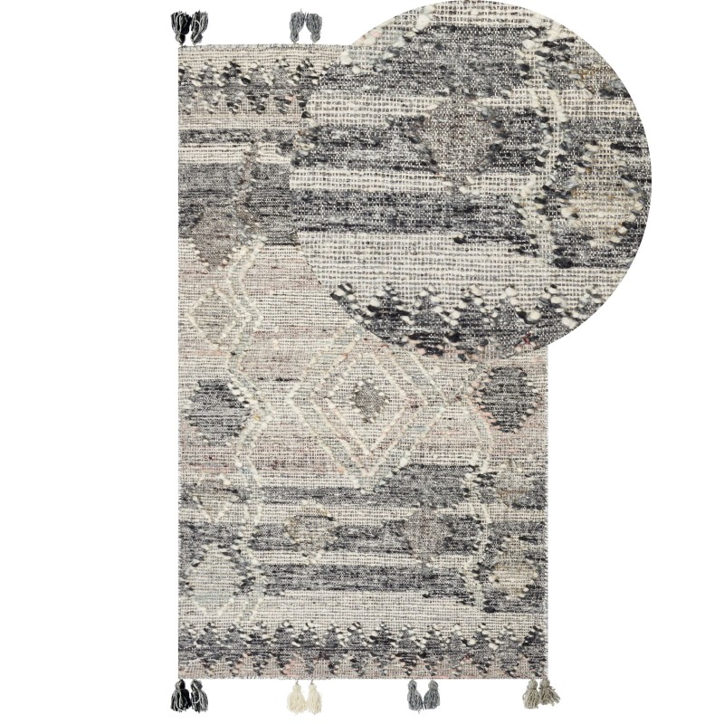 Dywan wełniany kilim 80 x 150 cm szary ARATASHEN Dywan wełniany kilim 80 x 150 cm szary ARATASHEN