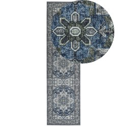 Dywan 80 x 300 cm szary z niebieskim KOTTAR Dywan 80 x 300 cm szary z niebieskim KOTTAR