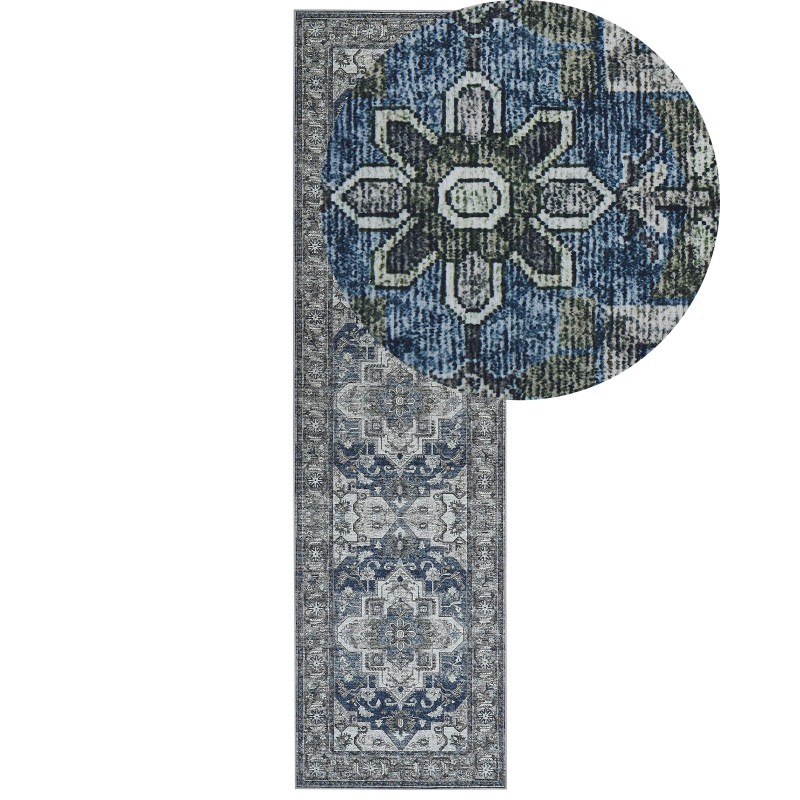 Dywan 80 x 300 cm szary z niebieskim KOTTAR Dywan 80 x 300 cm szary z niebieskim KOTTAR