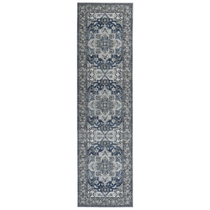 Dywan 80 x 300 cm szary z niebieskim KOTTAR Dywan 80 x 300 cm szary z niebieskim KOTTAR