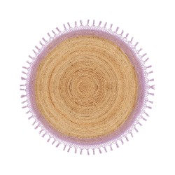 Dywan okrągły z juty ⌀ 140 cm beżowy z purpurowym MARTS Dywan okrągły z juty ⌀ 140 cm beżowy z purpurowym MARTS