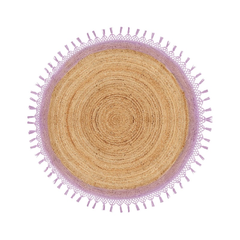 Dywan okrągły z juty ⌀ 140 cm beżowy z purpurowym MARTS Dywan okrągły z juty ⌀ 140 cm beżowy z purpurowym MARTS
