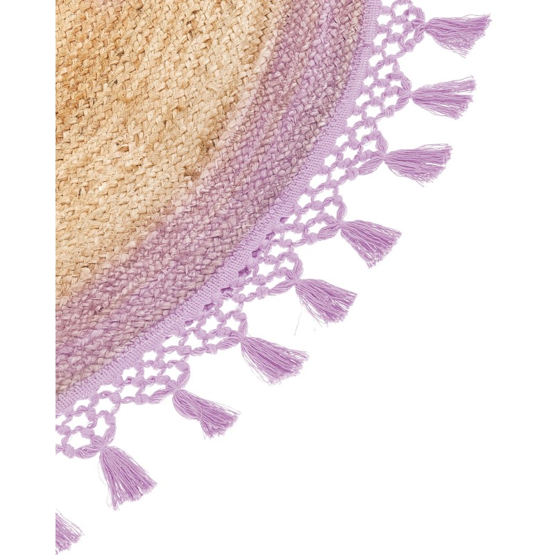 Dywan okrągły z juty ⌀ 140 cm beżowy z purpurowym MARTS Dywan okrągły z juty ⌀ 140 cm beżowy z purpurowym MARTS