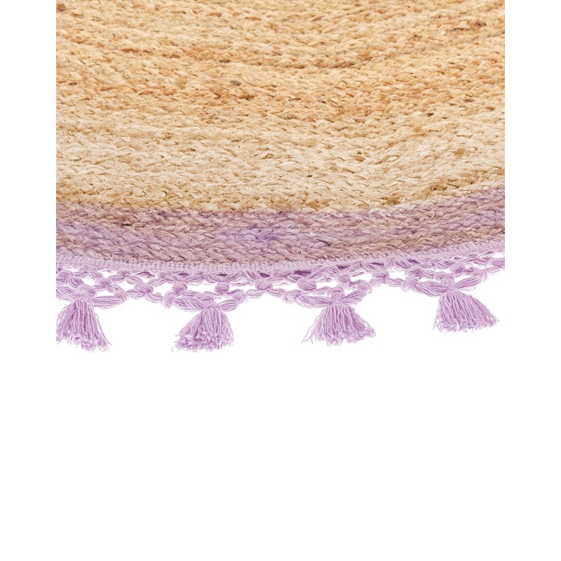 Dywan okrągły z juty ⌀ 140 cm beżowy z purpurowym MARTS Dywan okrągły z juty ⌀ 140 cm beżowy z purpurowym MARTS