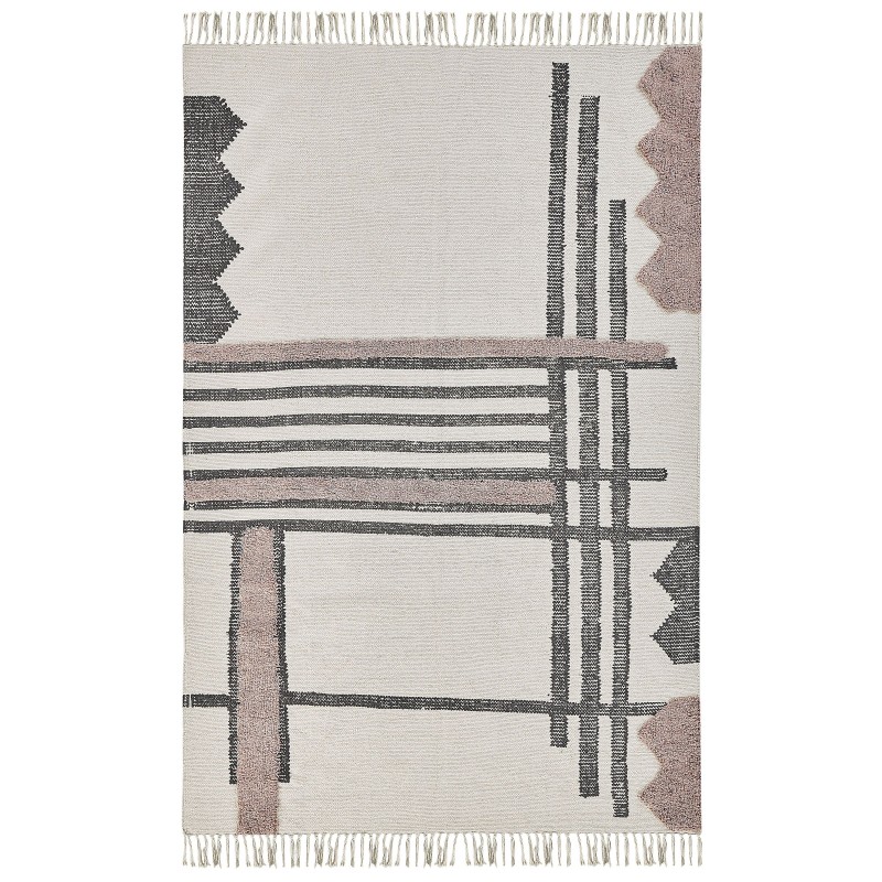 Dywan bawełniany 160 x 230 cm beżowo-czarny MURADIYE Dywan bawełniany 160 x 230 cm beżowo-czarny MURADIYE
