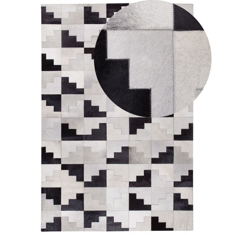 Dywan patchwork skórzany 140 x 200 cm czarno-szary EFIRLI Dywan patchwork skórzany 140 x 200 cm czarno-szary EFIRLI