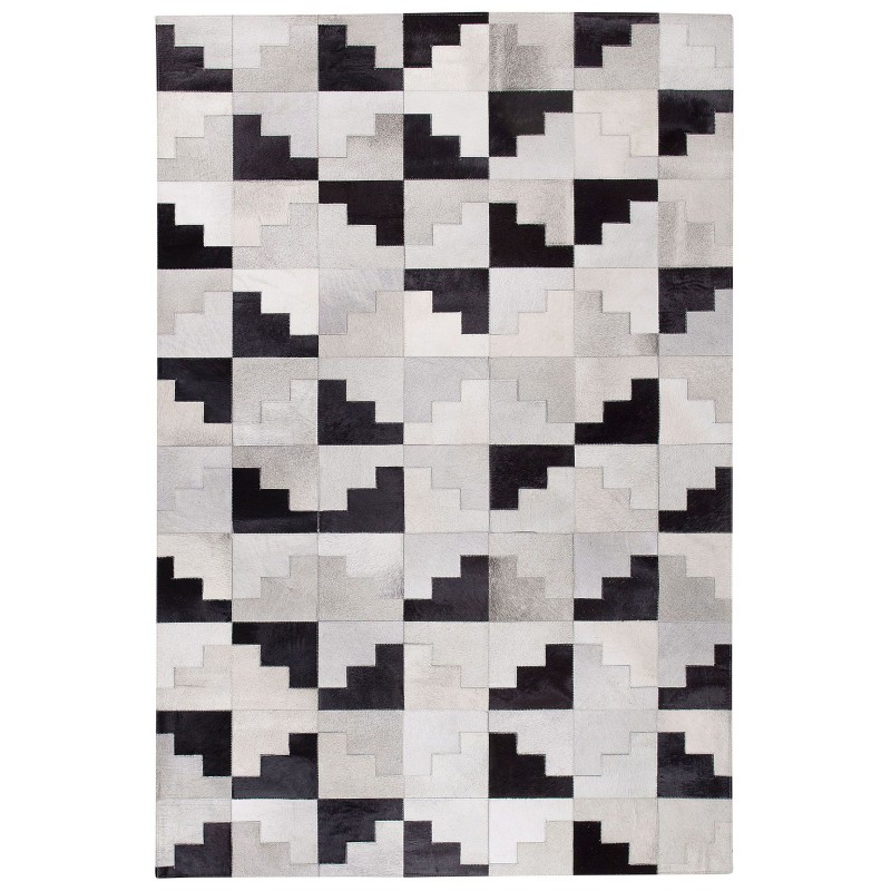 Dywan patchwork skórzany 140 x 200 cm czarno-szary EFIRLI Dywan patchwork skórzany 140 x 200 cm czarno-szary EFIRLI