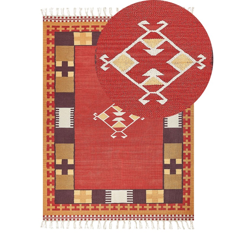 Dywan bawełniany kilim 140 x 200 cm wielokolorowy PARAKAR Dywan bawełniany kilim 140 x 200 cm wielokolorowy PARAKAR